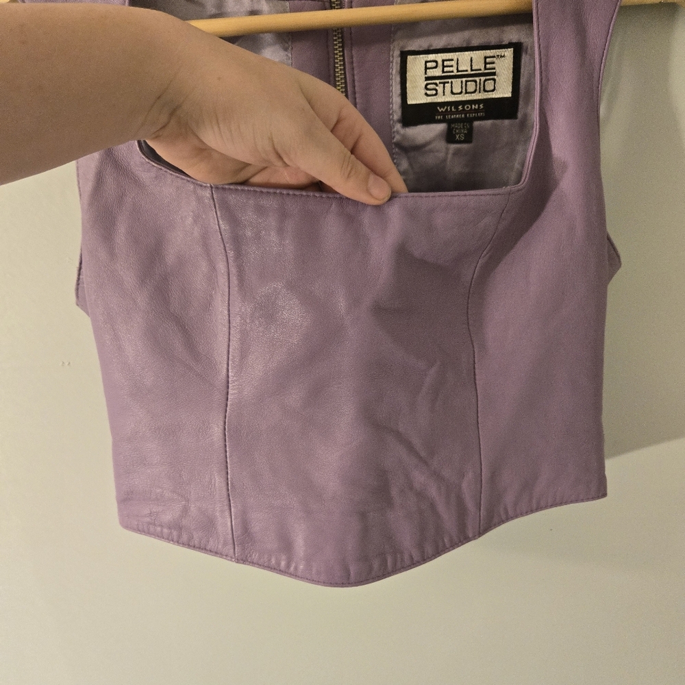 Rare Pelle Studio by Wilsons Leather Purple Leather Crop Top Bustier Tank 90s XS - Picture 2 of 11